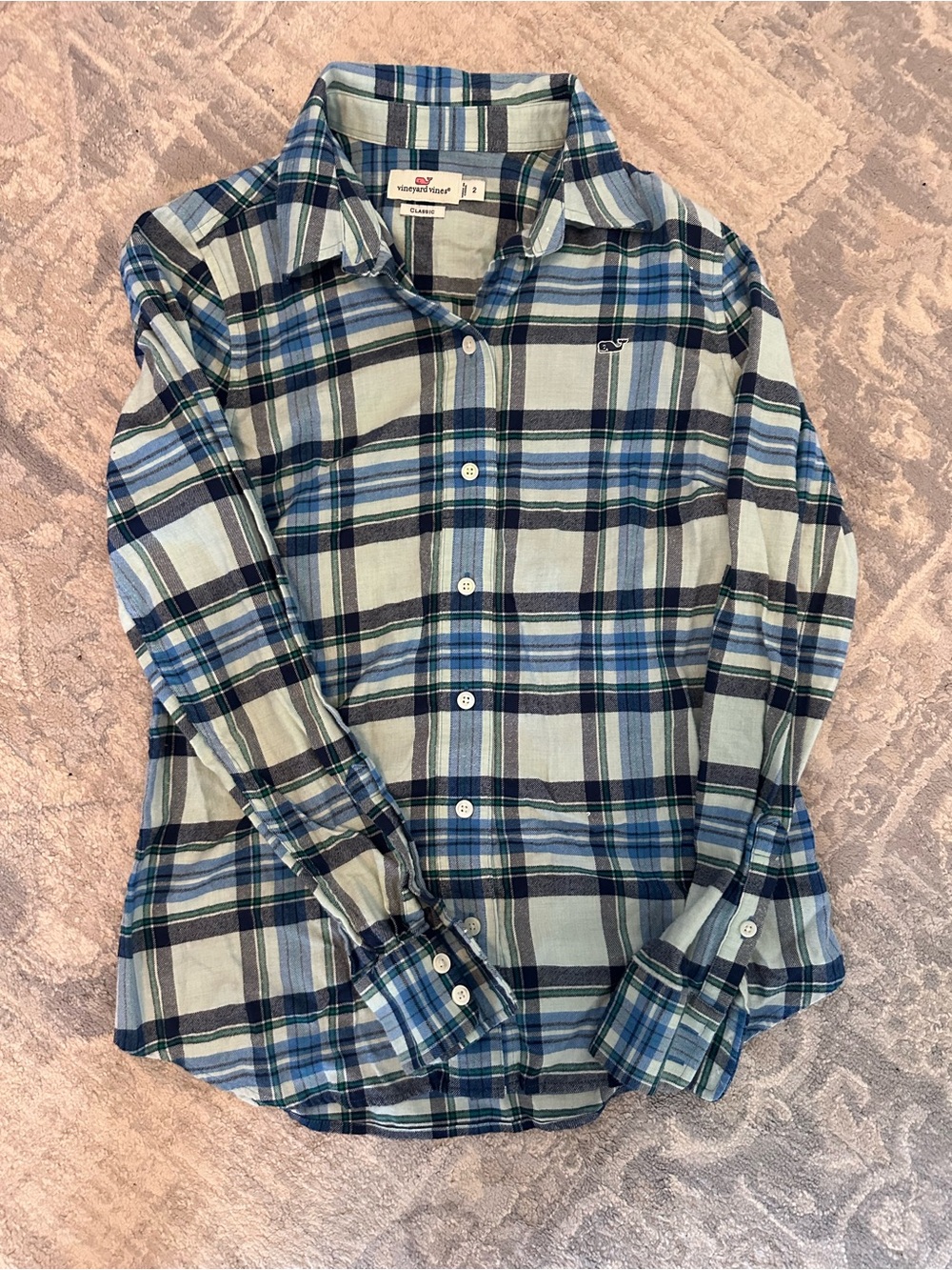 Vineyard Vines women’s Blue, Navy & Green Plaid Button-Down Shirt